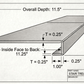 Technical diagram showing custom stair tread dimensions, including overall depth (11.5"), inside face measurement (11.25"), tread thickness (0.25"), and integrated nosing profile with 1" drop and 0.25" return.