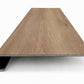 Custom square-nose stair tread made from DuraLux Performance Alamo Oak flooring. Square profile. Front view.