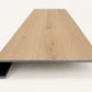 Custom square-nose stair tread made from DuraLux Performance Piedmont Bend flooring. Square profile. Front view.