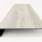Custom square-nose stair tread made from LifeProof Chiffon Lace flooring. Square profile. Front view.
