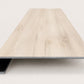 Custom square-nose stair tread made from LifeProof Navarra Maple Oak flooring. Square profile. Front view.