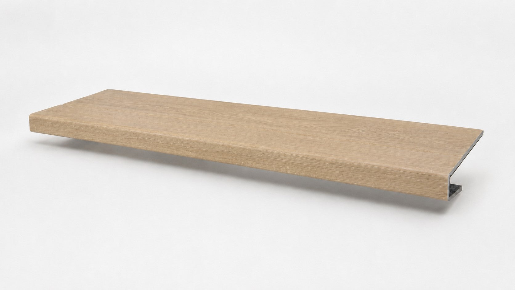 Custom square-nose stair tread made to match NuCore Caracal Crossing flooring. Square profile. Full View.