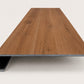 Custom square-nose stair tread made from NuCore Gunstock Oak flooring. Square profile. Front view