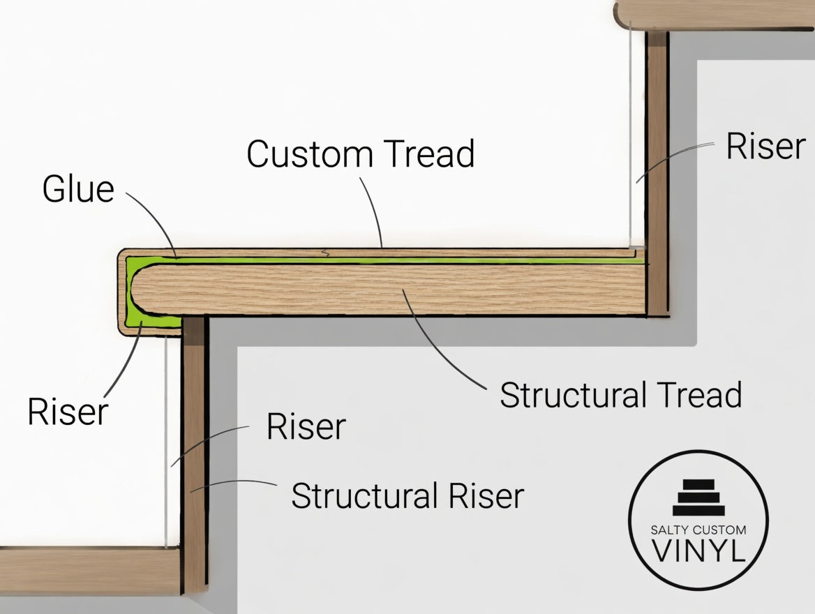 Profile sketch of round-nose stair tread showing modern edge detail