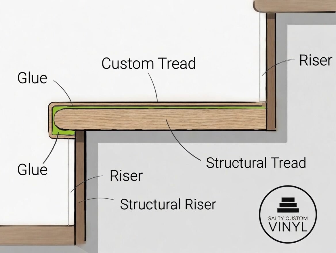 Profile sketch of square-nose stair tread showing modern edge detail