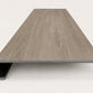 Custom square-nose stair tread made from Style Selections Ashen Oak flooring. Square profile. Front view.