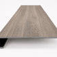 Custom square-nose stair tread made from Style Selections Dove Tail Oak flooring. Square profile. Front view.
